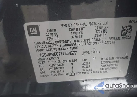 2015 Chevrolet Silverado 1500 1Lt z USA, uszkodzony, nr VIN 1GCVKREC2FZ354677